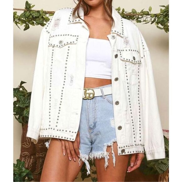Silver Studded POL Denim Jacket - Picture 1 of 9